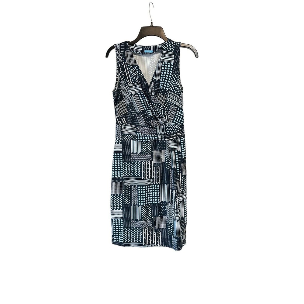 j mclaughlin dress Jersey Knit Faux Wrap Size Small Sleeveless Blue